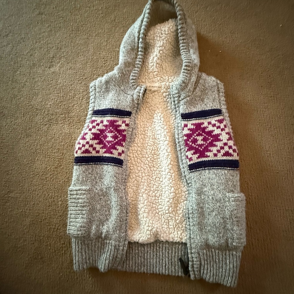 Gray Hooded Sweater Vest with Pink Accents